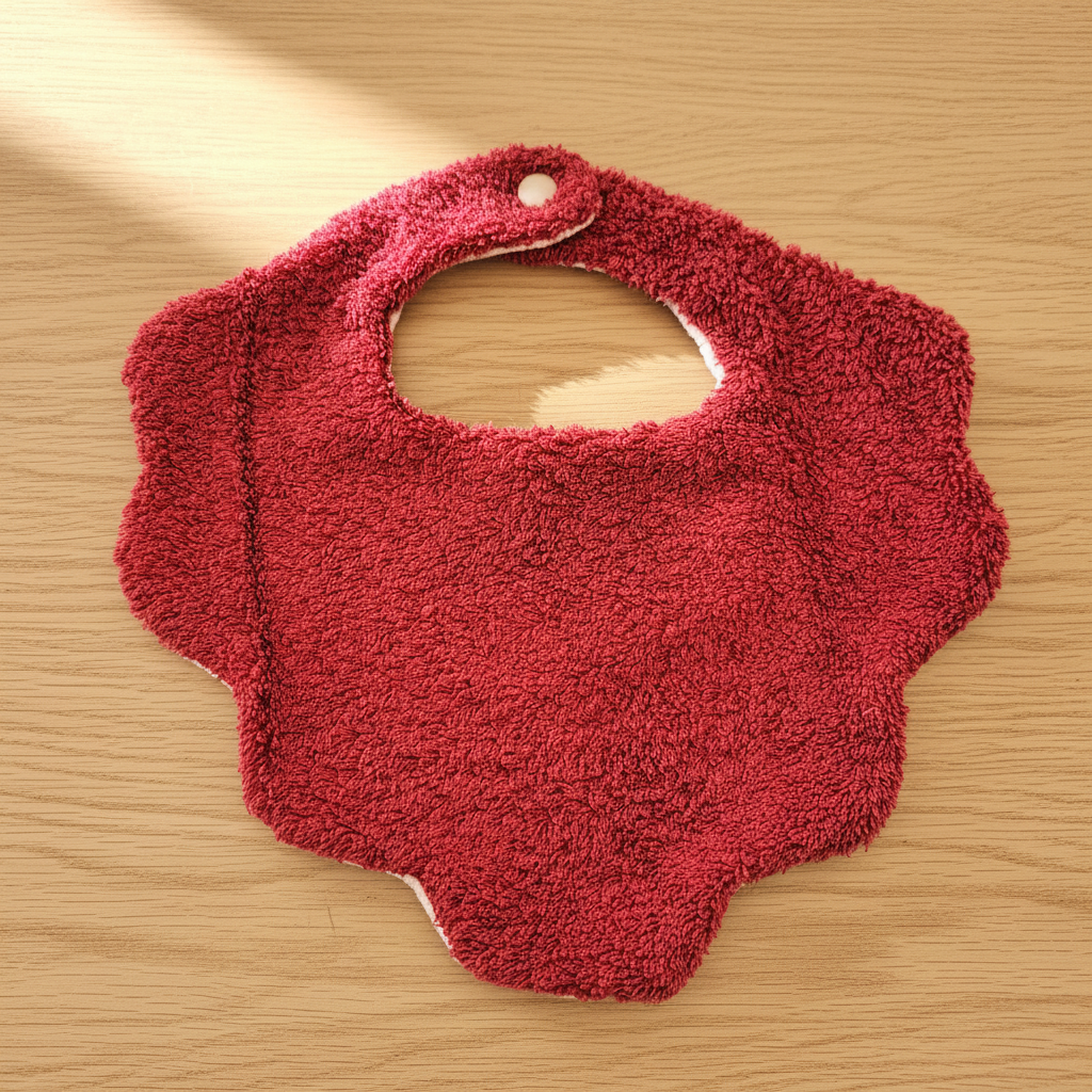 Bavoir éponge rouge fond bois