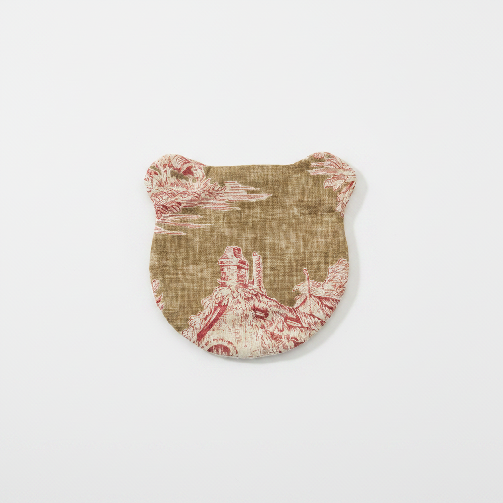 Dessous-de-verre ourson fait main toile de Jouy beige rouge