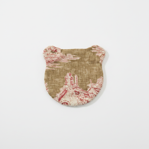 Dessous-de-verre ourson fait main toile de Jouy beige rouge