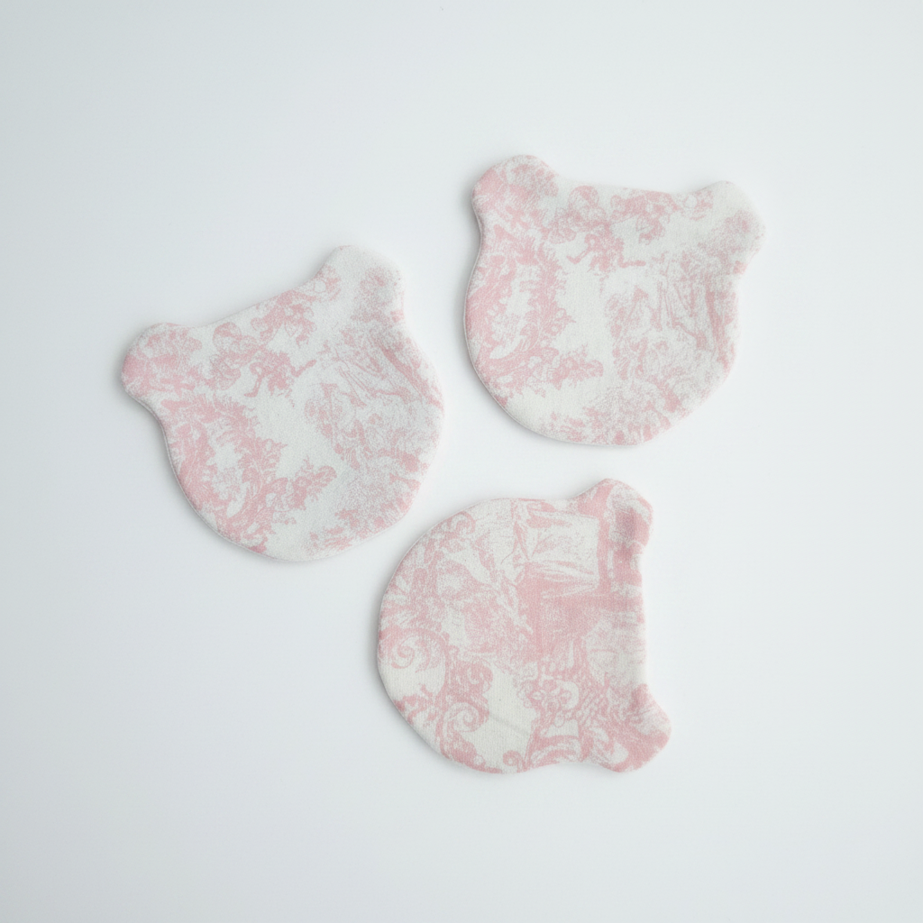 Dessous-de-verre ourson fait main toile de Jouy rose trio